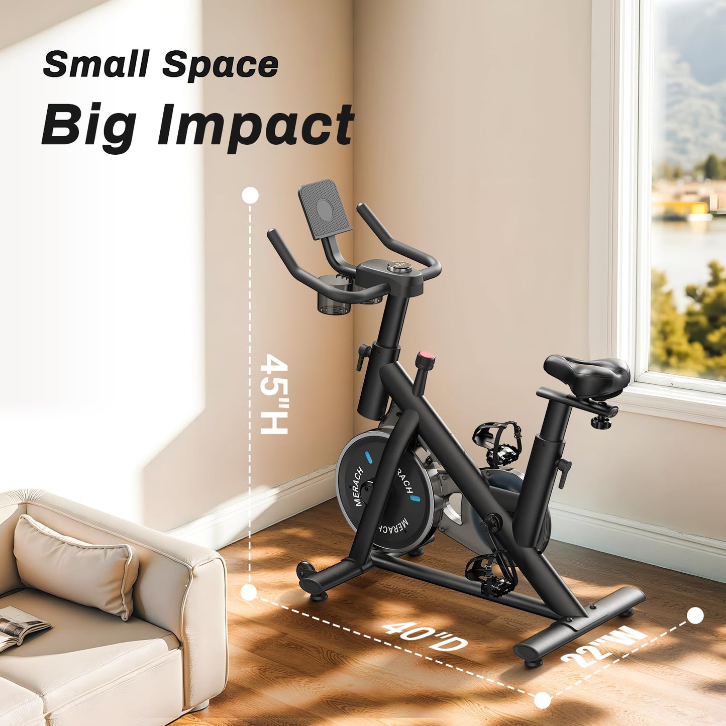 MERACH Magnetic Exercise Bike – App Support, 300 lbs Capacity, Low Noise Belt Drive, Adjustable Seat & Handlebars