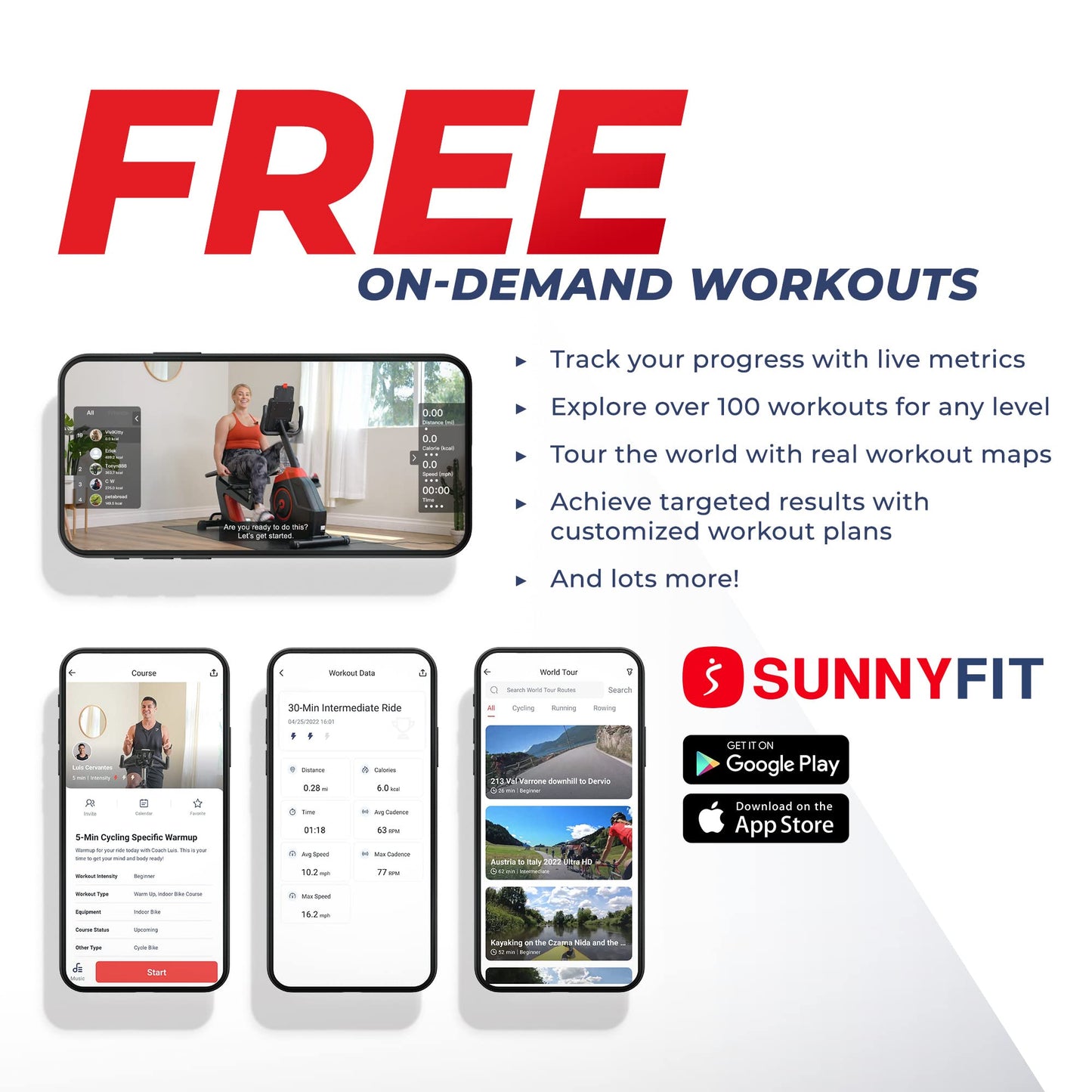 Sunny Health & Fitness Smart Indoor Cycling Bike with SunnyFit App & 44lb Flywheel