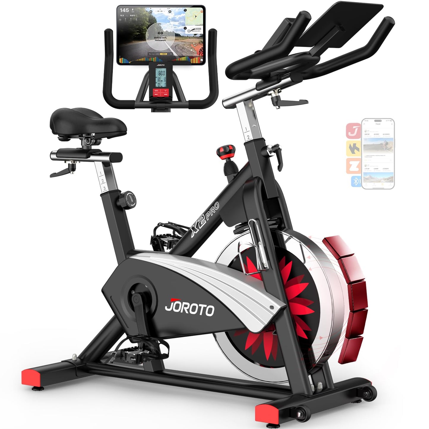 JOROTO X2PRO Magnetic Exercise Bike, 40 lbs Flywheel, App Support, 350 lbs Capacity, Digital Monitor