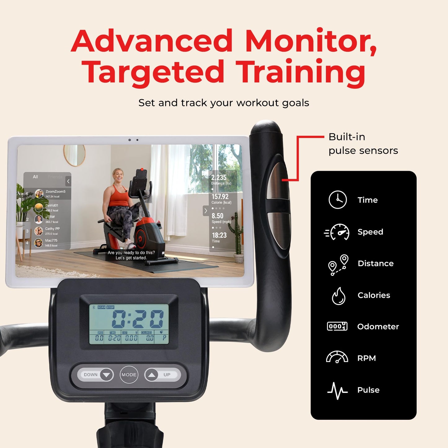 Sunny Health & Fitness Smart Recumbent Bike - 16 Resistance Levels, Workout Bands, 300 lbs Capacity, SunnyFit App