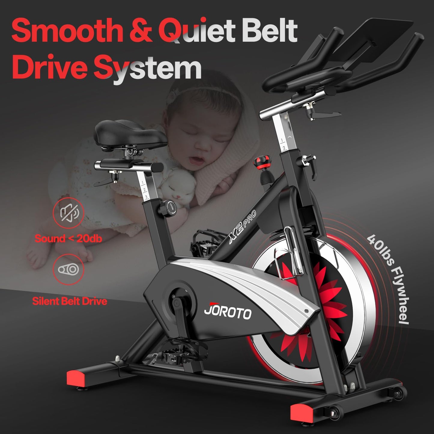 JOROTO X2PRO Magnetic Exercise Bike, 40 lbs Flywheel, App Support, 350 lbs Capacity, Digital Monitor
