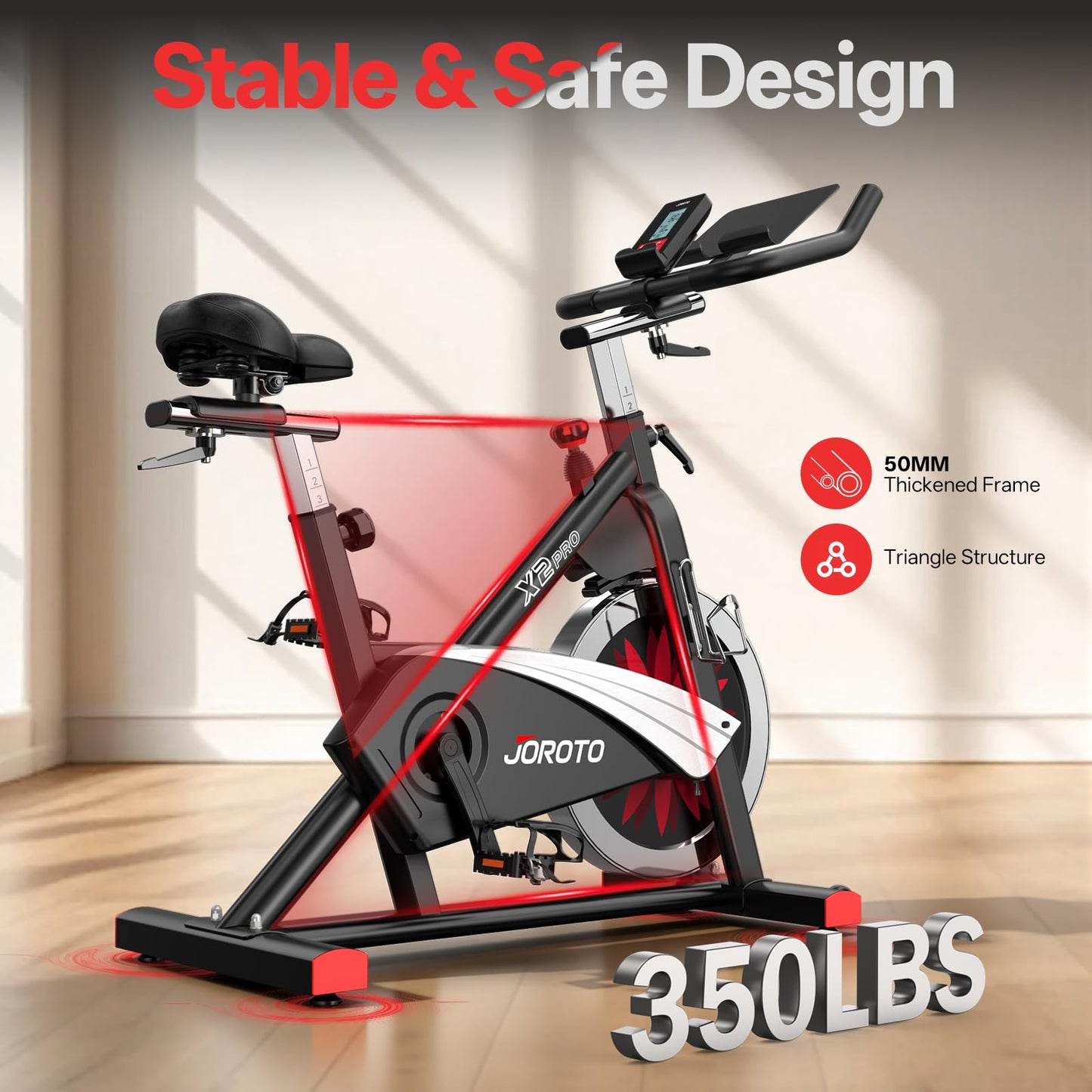 JOROTO X2PRO Magnetic Exercise Bike, 40 lbs Flywheel, App Support, 350 lbs Capacity, Digital Monitor