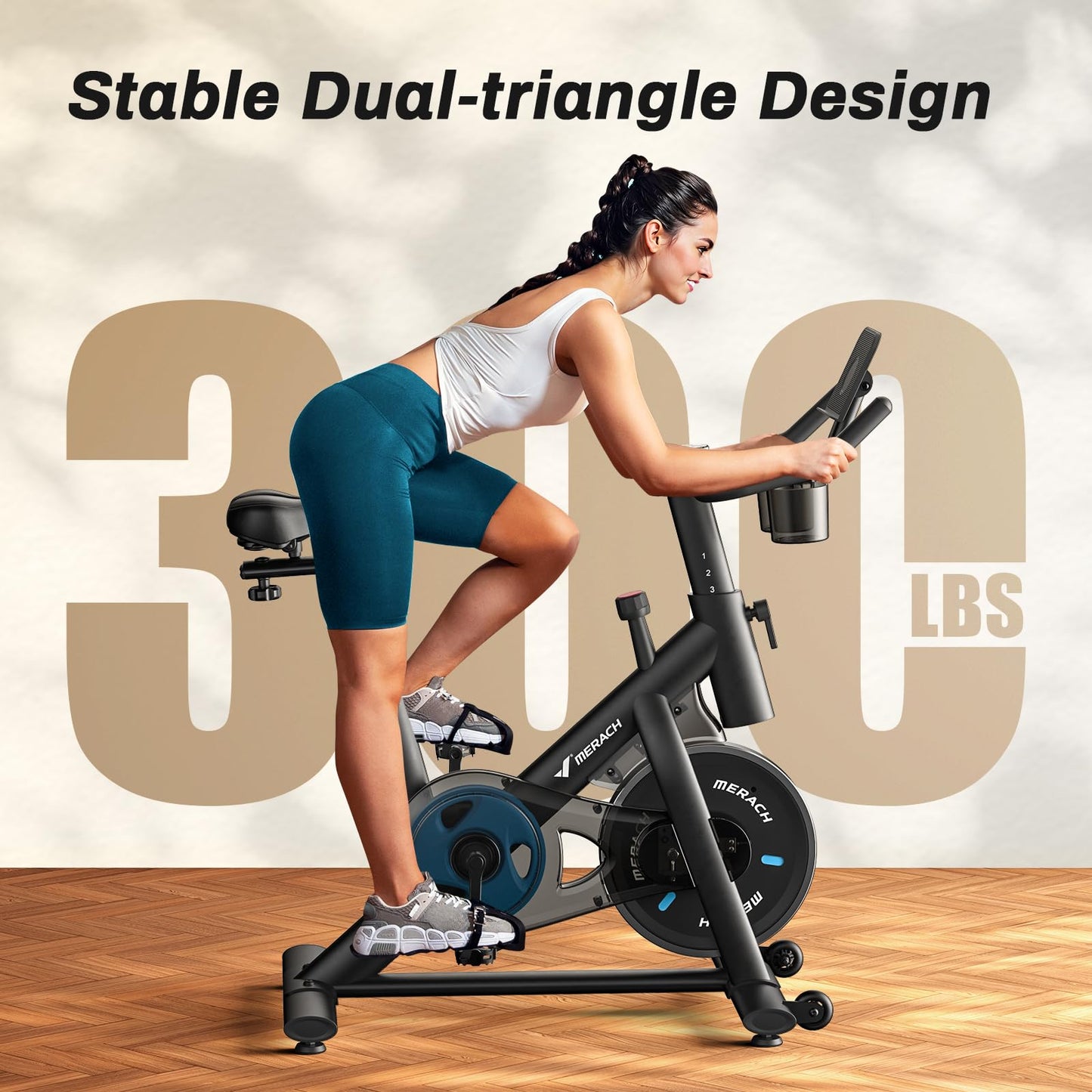 MERACH Magnetic Exercise Bike – App Support, 300 lbs Capacity, Low Noise Belt Drive, Adjustable Seat & Handlebars