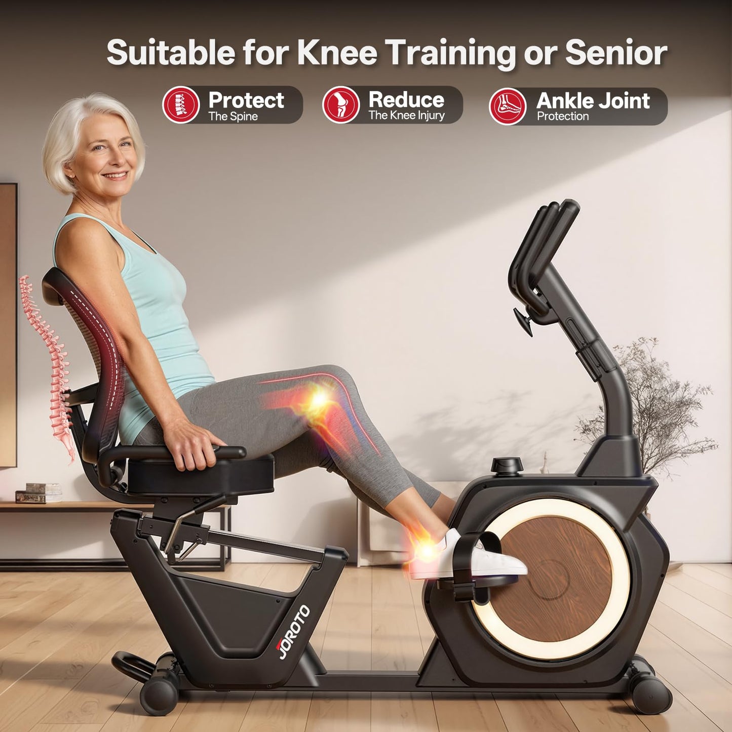 JOROTO Recumbent Exercise Bike – 400 lbs Capacity, 16 Magnetic Levels, Bluetooth App, Heart Rate Monitor