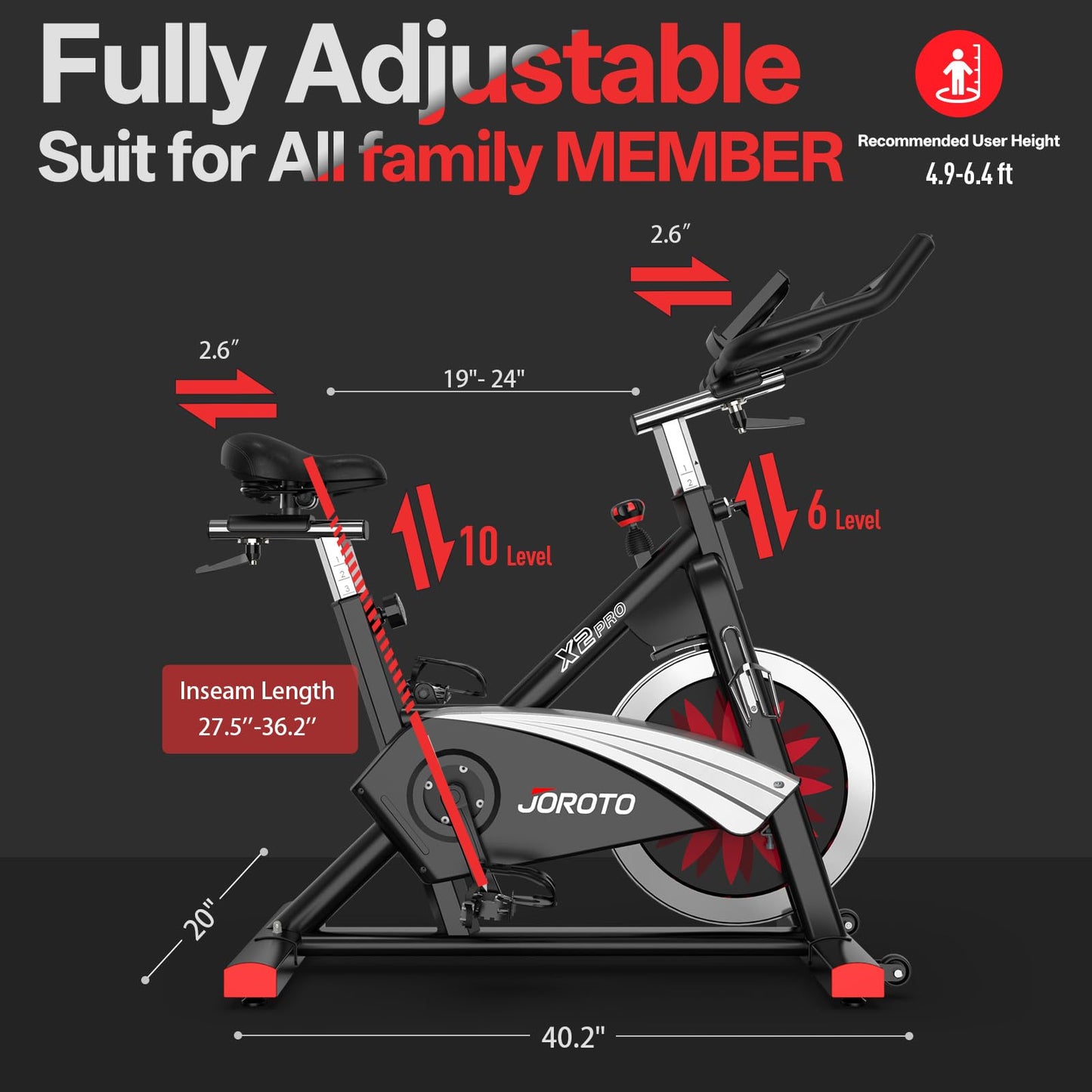 JOROTO X2PRO Magnetic Exercise Bike, 40 lbs Flywheel, App Support, 350 lbs Capacity, Digital Monitor