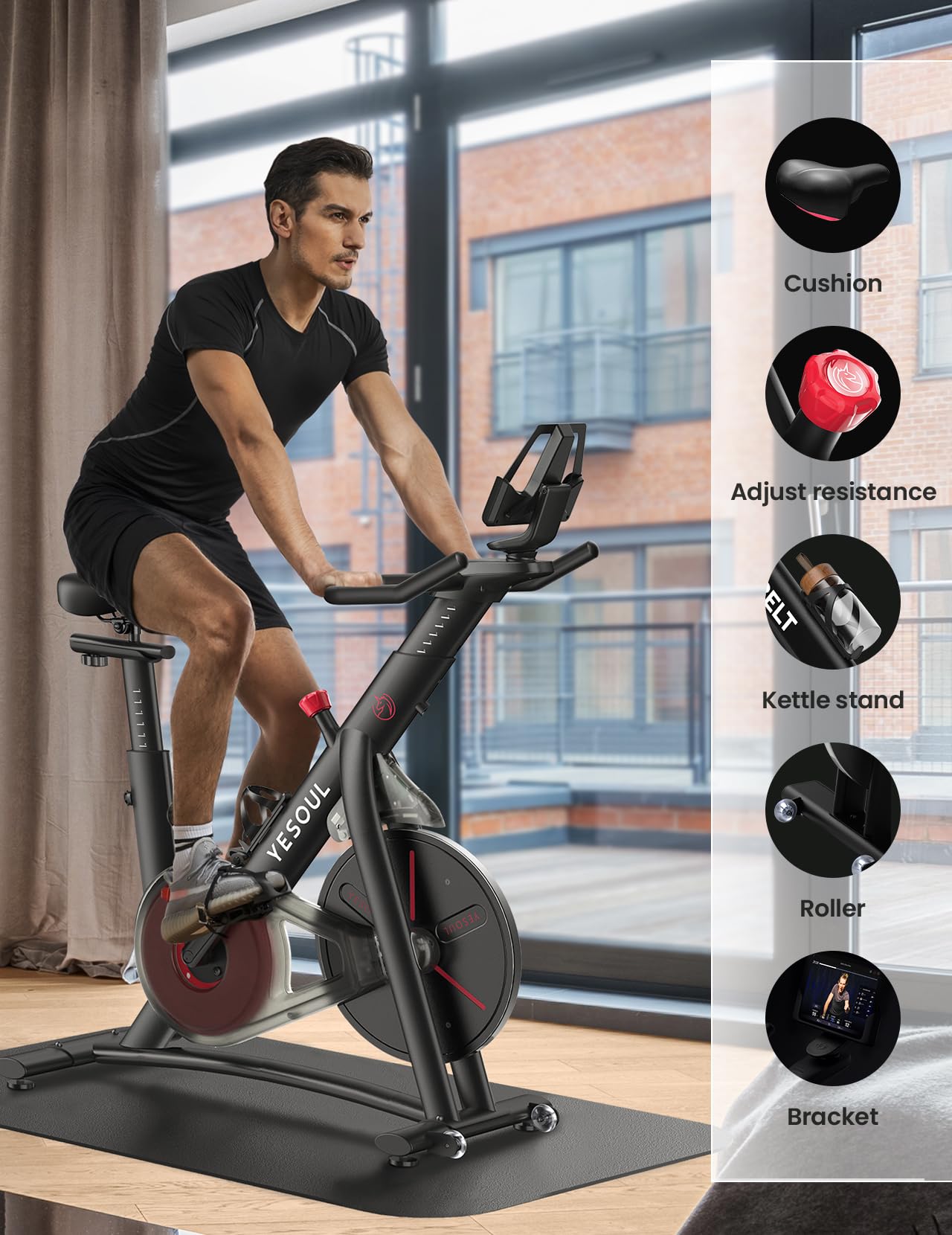 Yesoul S3 Smart Exercise Bike with Magnetic Resistance, Bluetooth Heart Rate Tracking & App Integration