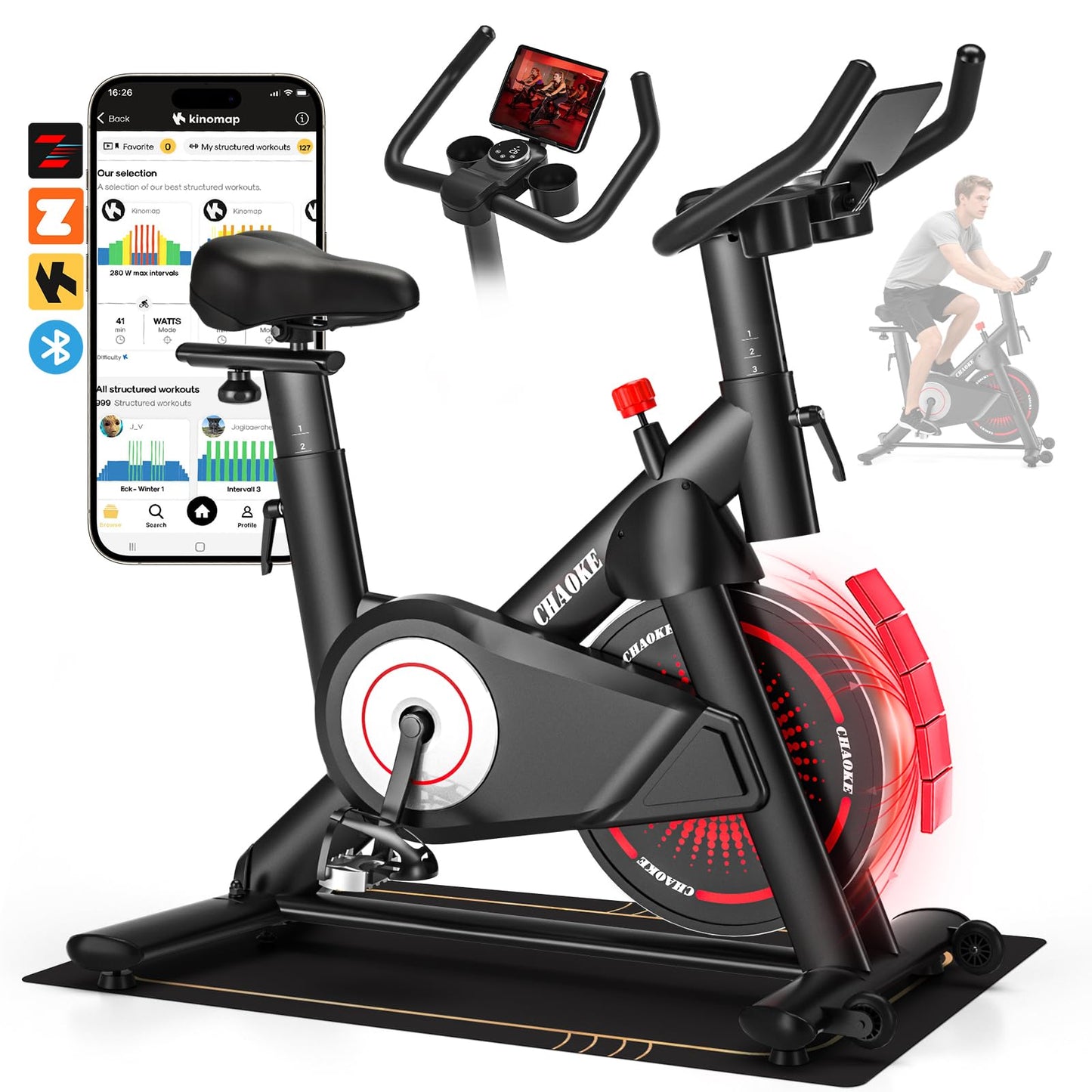 CHAOKE Magnetic Exercise Bike, 35 lbs Flywheel, App Compatible, 350 lbs Capacity, Digital Display