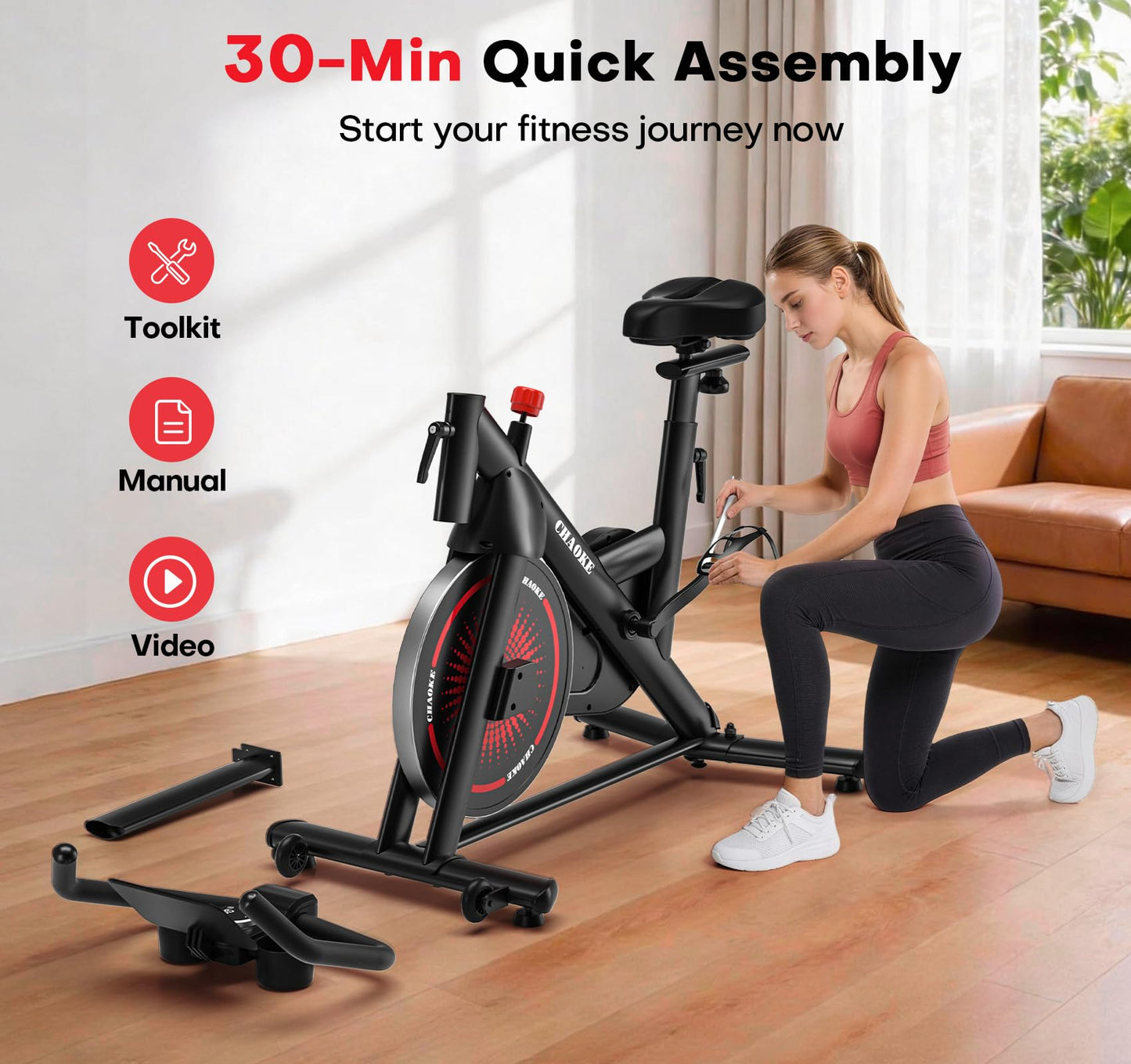 CHAOKE Magnetic Exercise Bike, 35 lbs Flywheel, App Compatible, 350 lbs Capacity, Digital Display