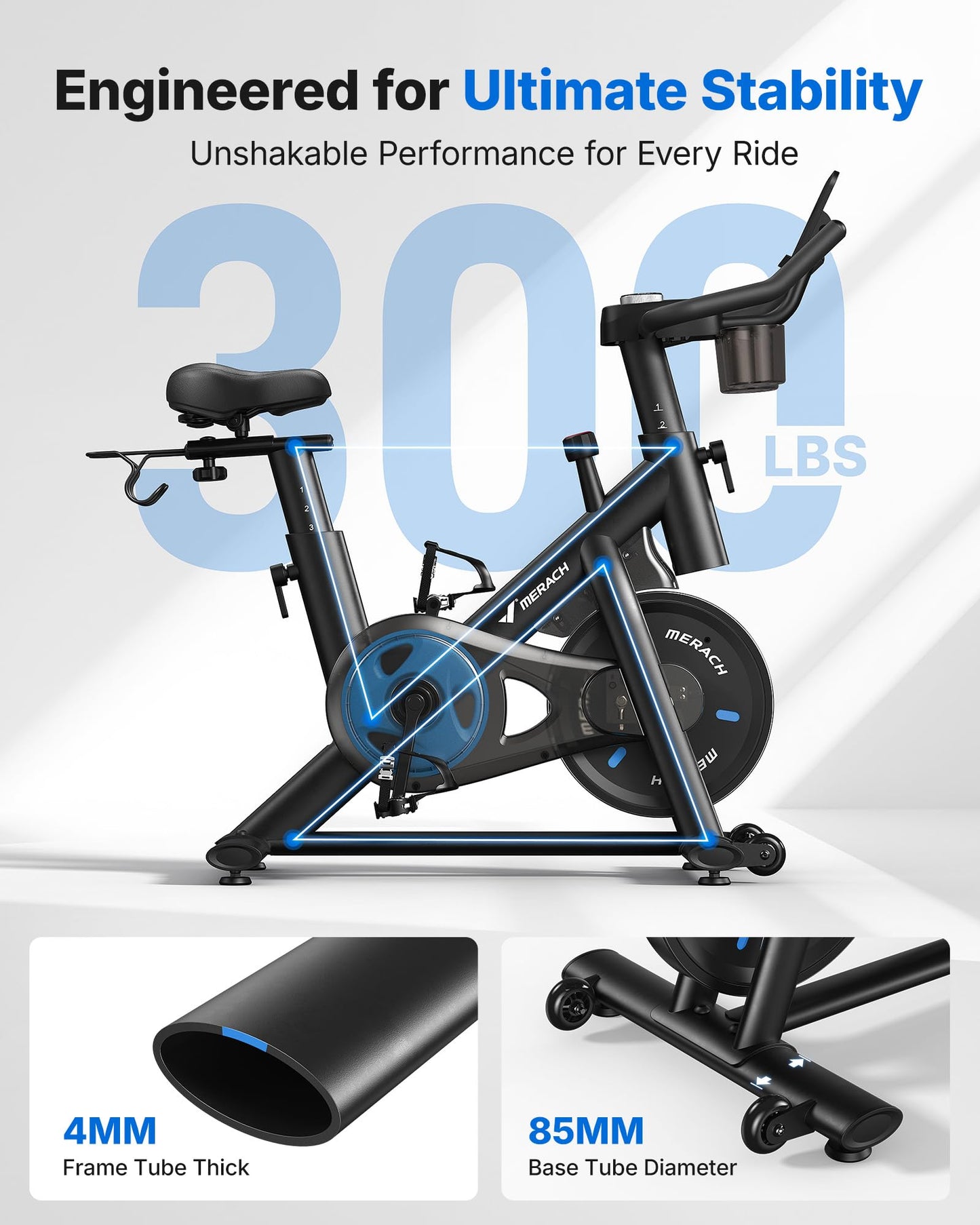 Merach Exercise Bike – Magnetic & Brake Pad Resistance, 270 lbs Capacity, App Support, Dumbbell Rack
