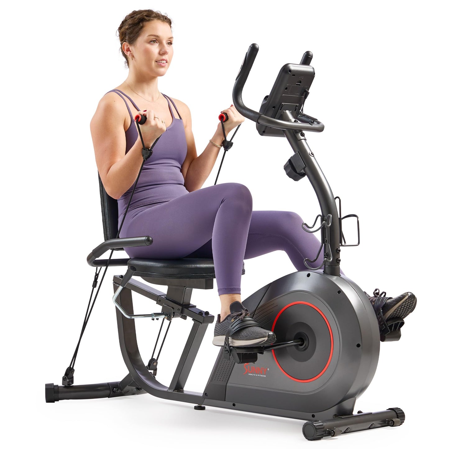 Sunny Health & Fitness Smart Recumbent Bike - 16 Resistance Levels, Workout Bands, 300 lbs Capacity, SunnyFit App