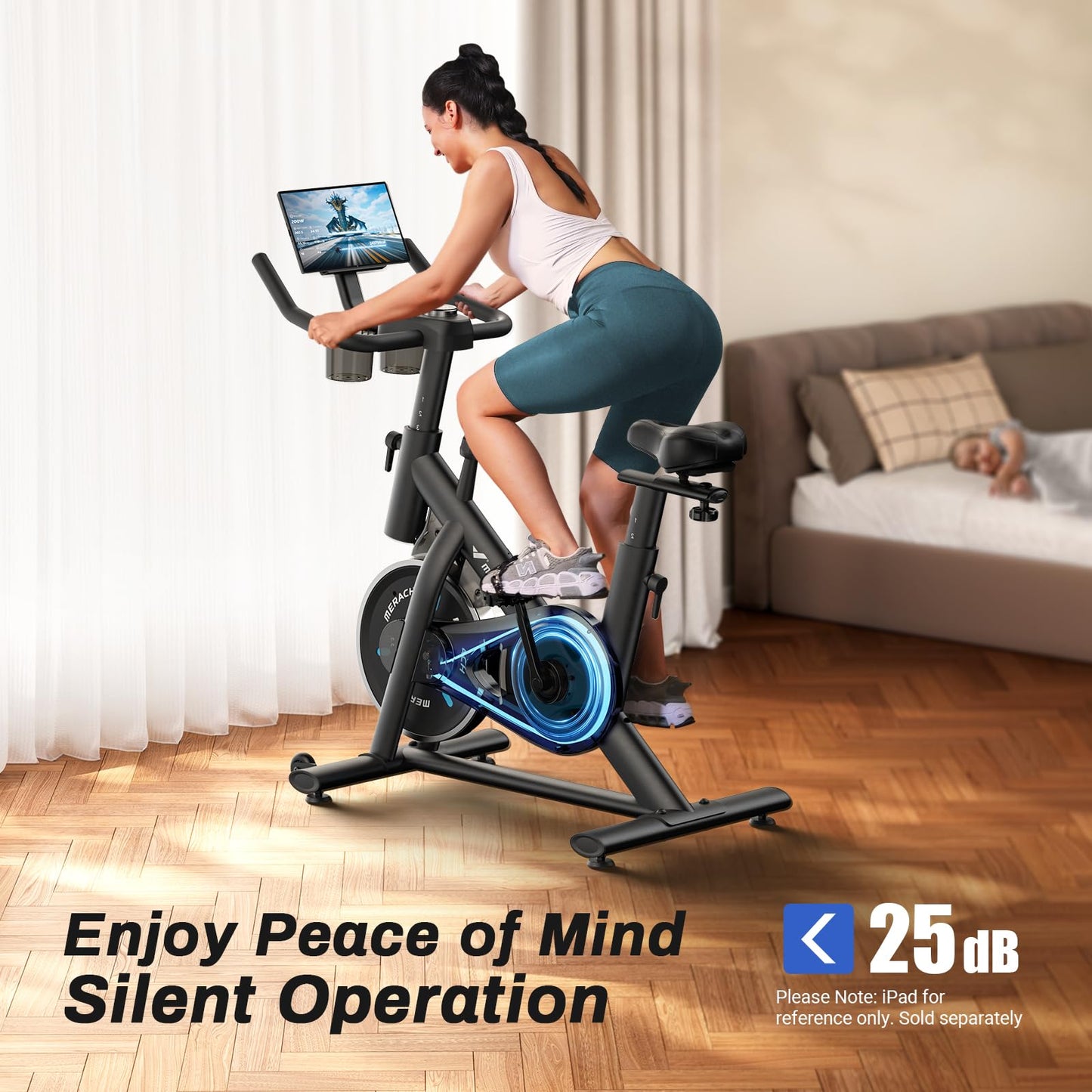 MERACH Magnetic Exercise Bike – App Support, 300 lbs Capacity, Low Noise Belt Drive, Adjustable Seat & Handlebars