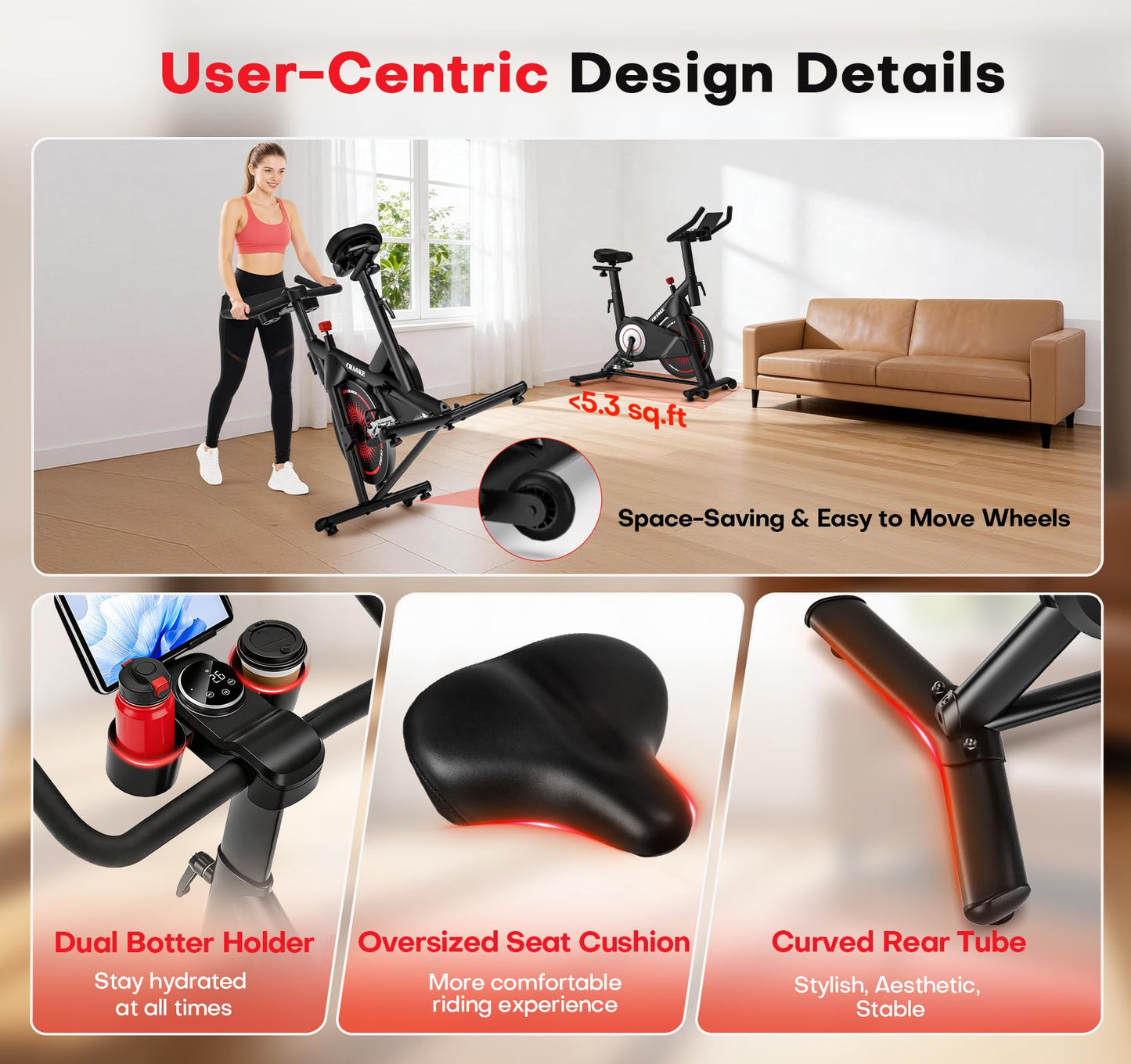 CHAOKE Magnetic Exercise Bike, 35 lbs Flywheel, App Compatible, 350 lbs Capacity, Digital Display