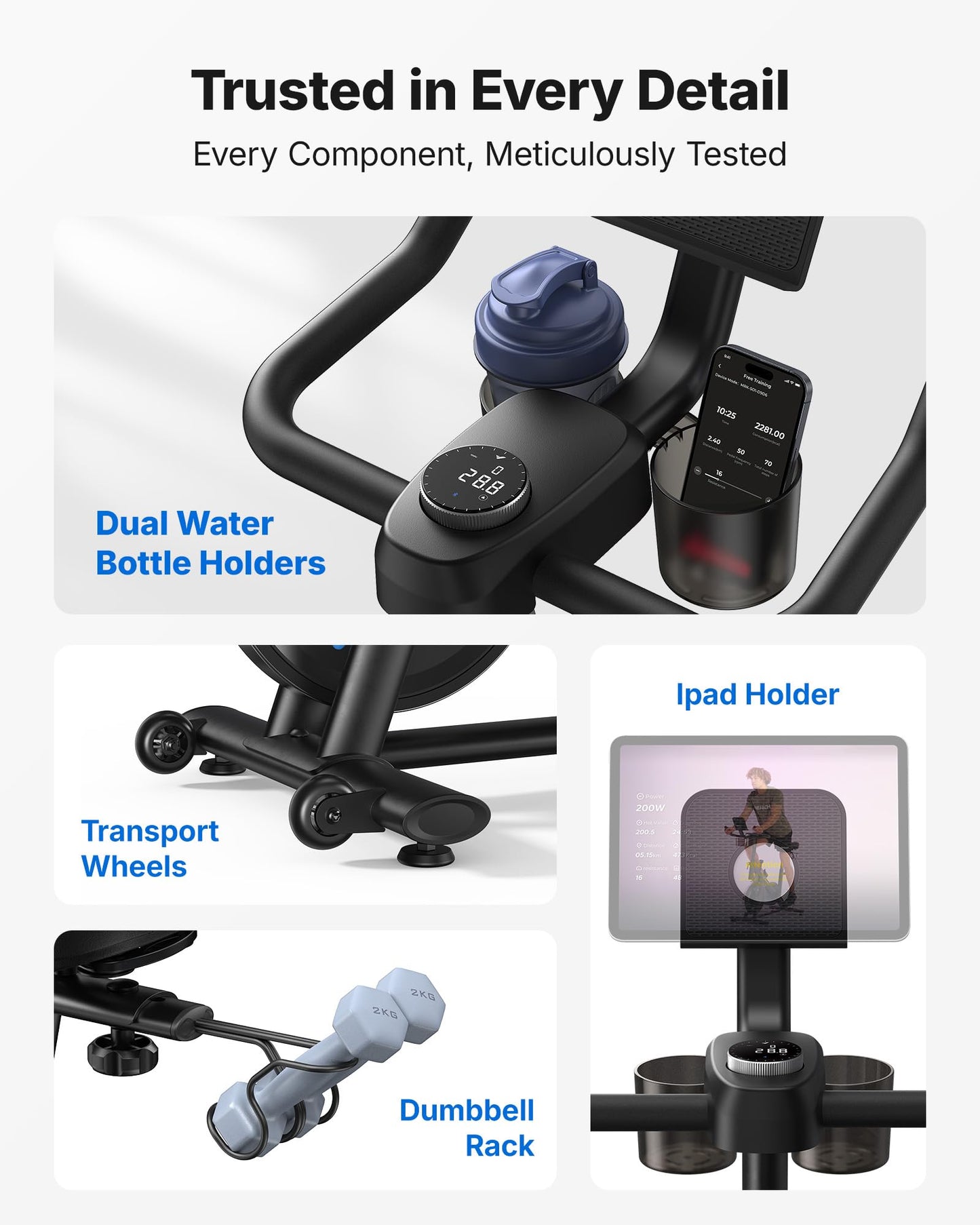 Merach Exercise Bike – Magnetic & Brake Pad Resistance, 270 lbs Capacity, App Support, Dumbbell Rack