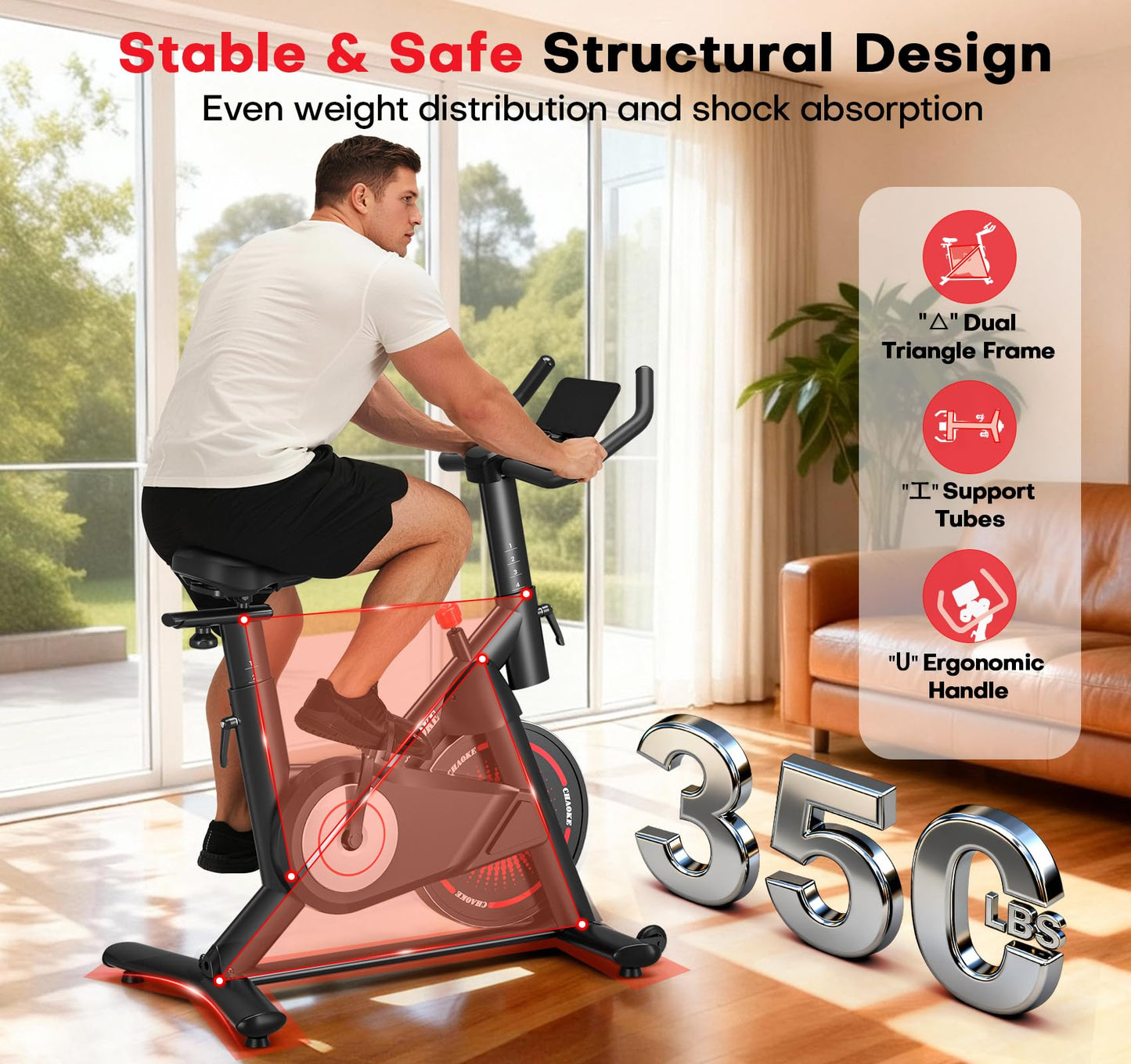 CHAOKE Magnetic Exercise Bike, 35 lbs Flywheel, App Compatible, 350 lbs Capacity, Digital Display