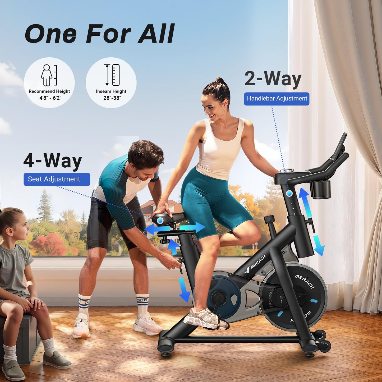 MERACH Magnetic Exercise Bike – App Support, 300 lbs Capacity, Low Noise Belt Drive, Adjustable Seat & Handlebars