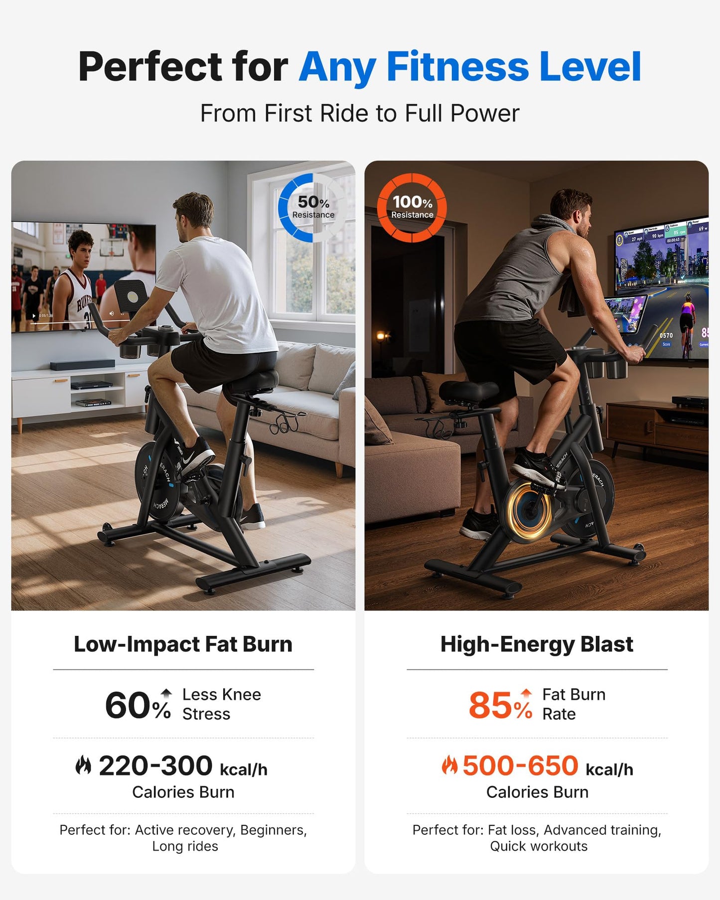 Merach Exercise Bike – Magnetic & Brake Pad Resistance, 270 lbs Capacity, App Support, Dumbbell Rack