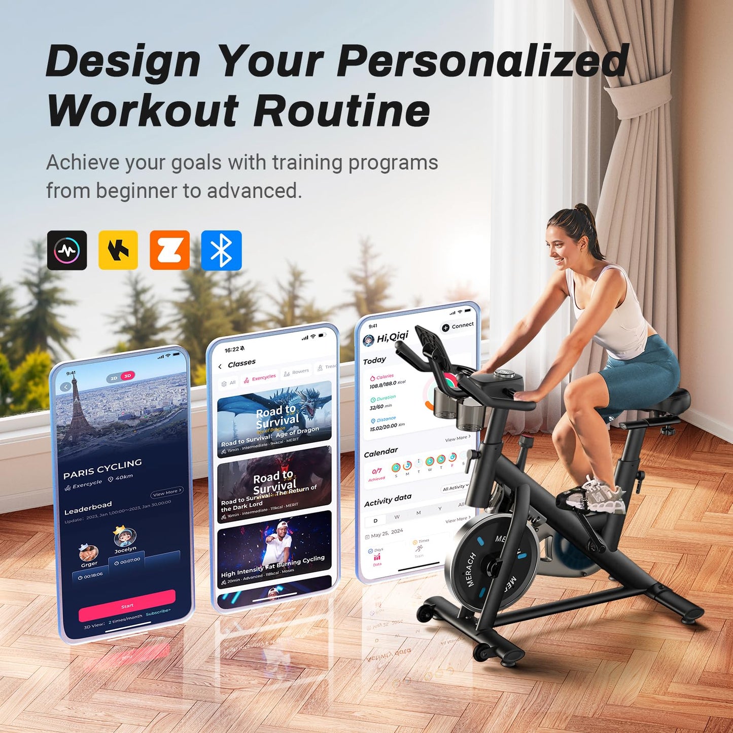 MERACH Magnetic Exercise Bike – App Support, 300 lbs Capacity, Low Noise Belt Drive, Adjustable Seat & Handlebars