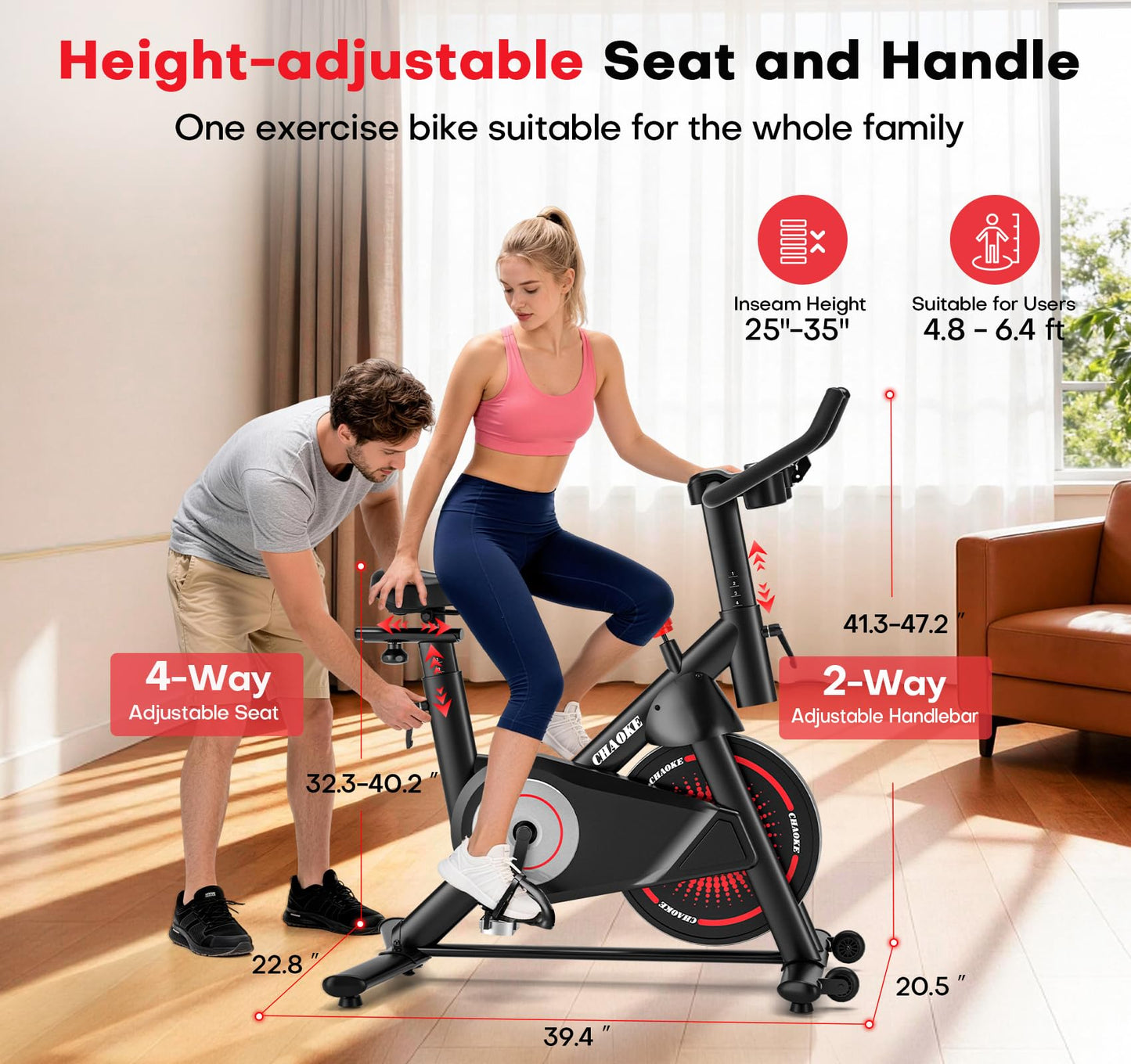 CHAOKE Magnetic Exercise Bike, 35 lbs Flywheel, App Compatible, 350 lbs Capacity, Digital Display